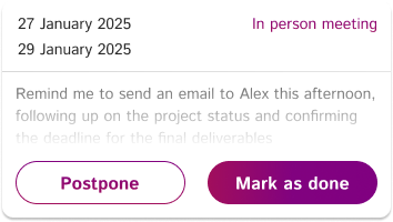 Mia App notification reminder for following up with business contacts